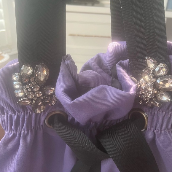 VERA WANG Lavender Label Fabric Crystal Shoulder Purple Bag Tote Purse - Picture 6 of 10